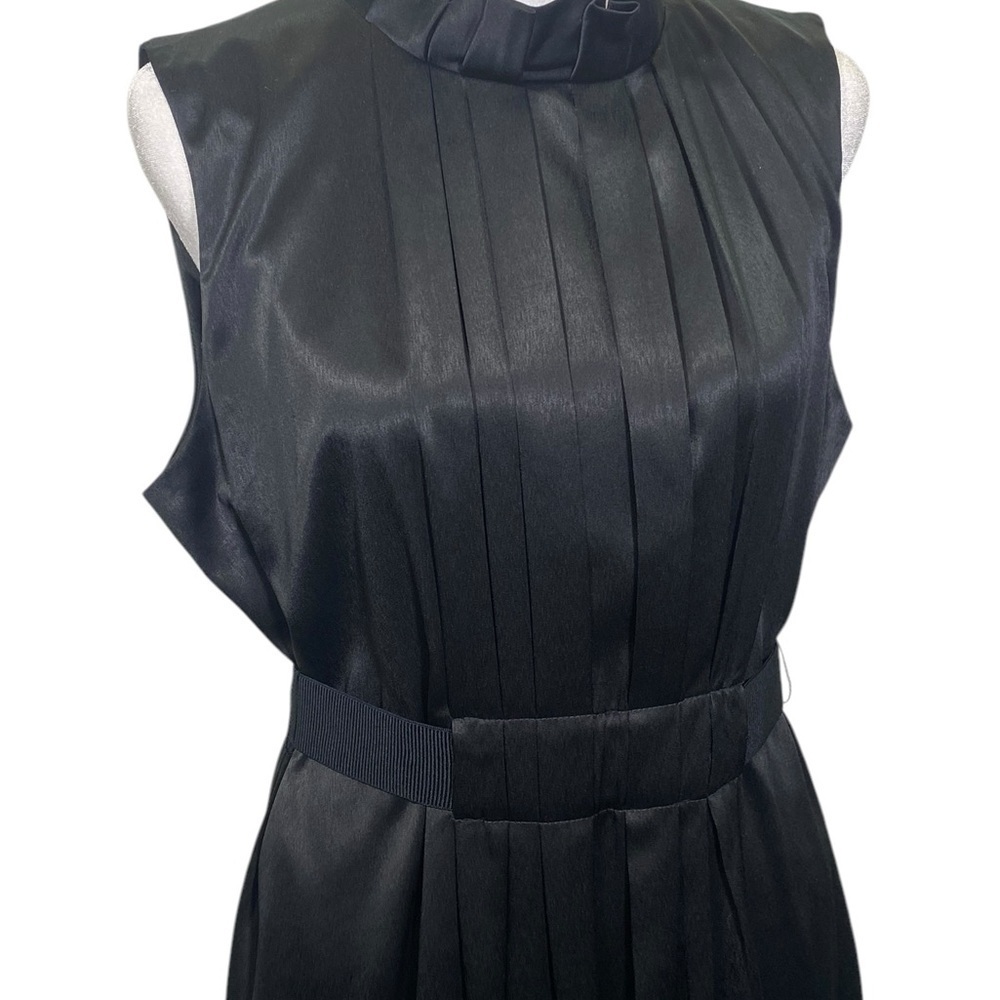 Simply Vera Wang Sheath Dress Size L Black Ruffle Collar Pleated Belted Party - Picture 2 of 8